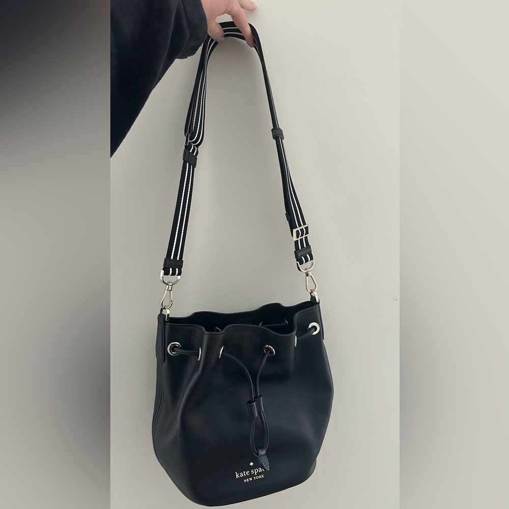 Kate Spade Black Leather Drawstring Crossbody Bag